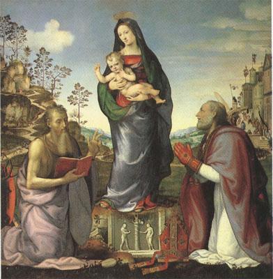 ALBERTINELLI  Mariotto The Virgin and Child Adored by Saints Jerome and Zenobius (mk05) oil painting image